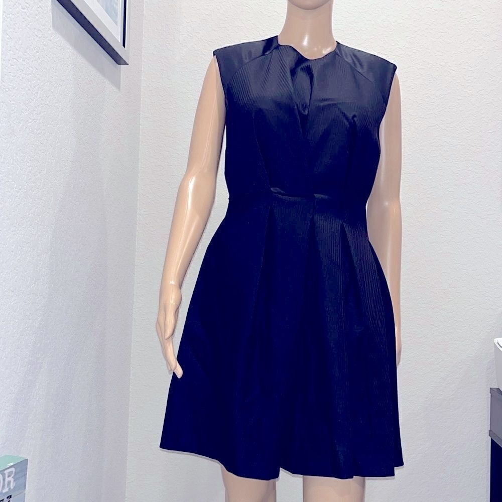 Nwot Sandro Paris pleated black textured dress, fully lined. Well made.